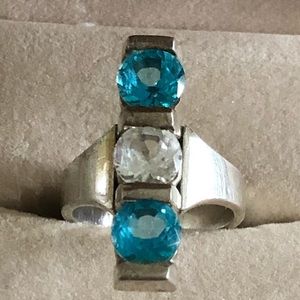 NWOT Sterling Silver Lab Created Pariba & White Topaz Ring